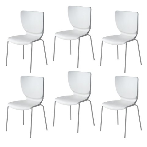Kit 6 Cadeiras Empilháveis Base Aço Tubular Mono Branco
