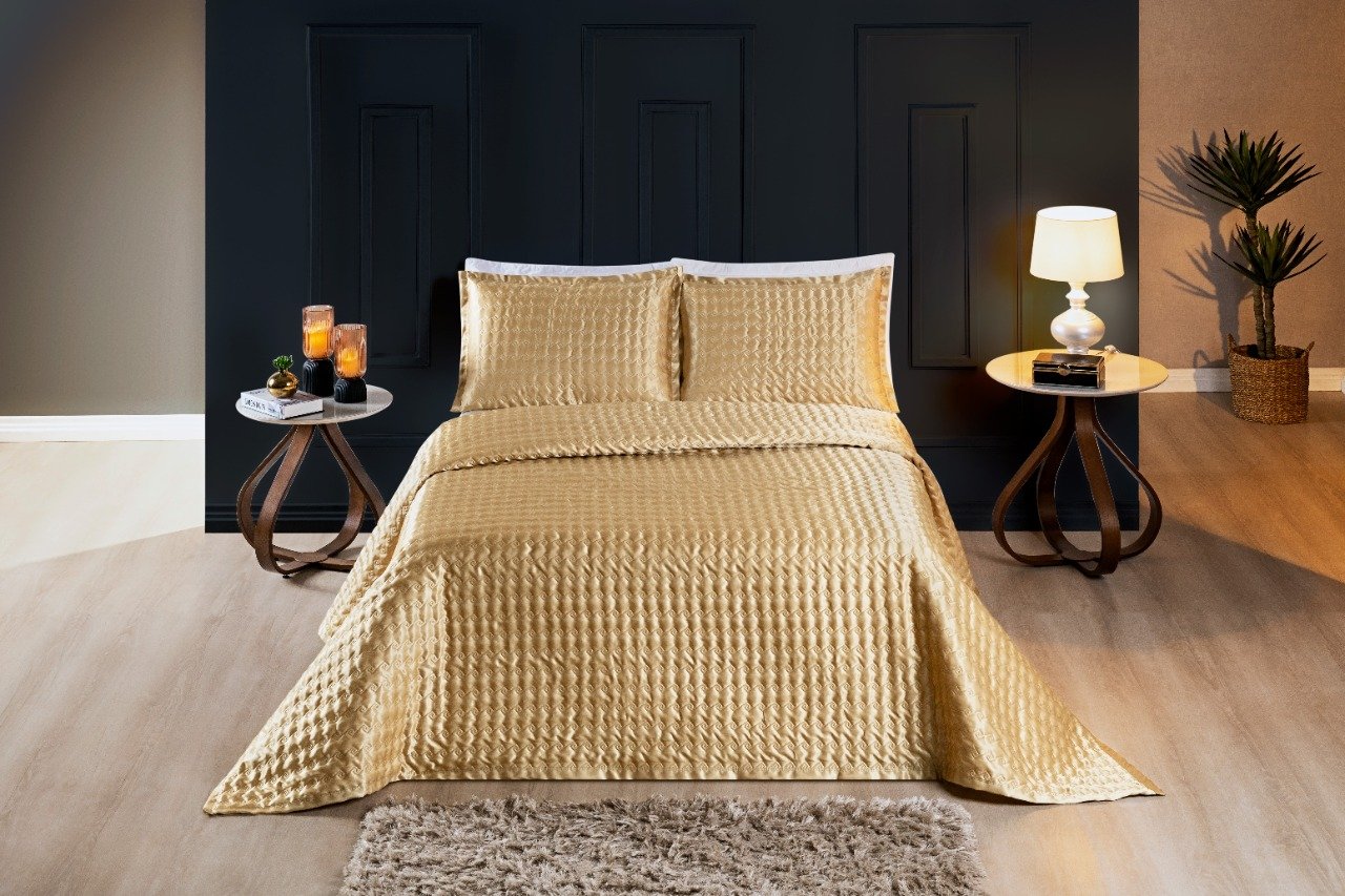 CONJUNTO CAMA CASAL SUPER KING ROMANTIC COBRE LEITO SHINE MATELADO 03 ...