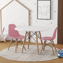 Ver imagem 1 de Conjunto De Mesa Madeira Infantil 68Cm Redondo Branco 2 Cadeiras Rosa