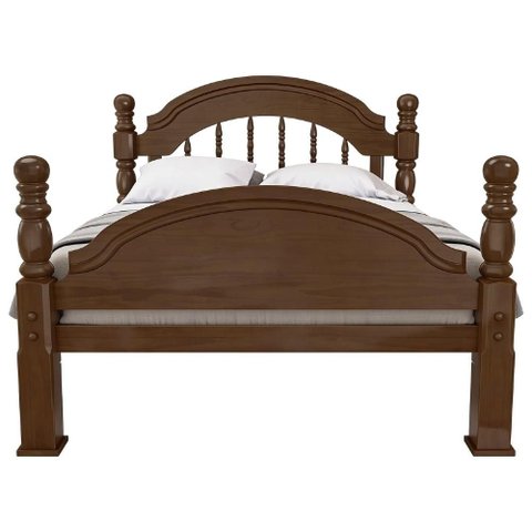 Cama Casal 140cm Madeira Maciça Torneada Leni Castanho B11 - Mpozenato