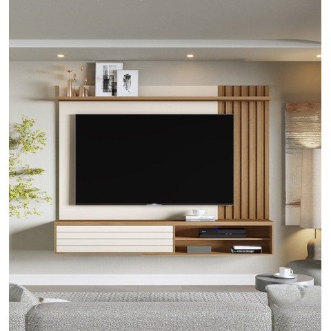 Painel para TV Ripado para TV até 72 Polegadas 180x173,5cm Munique Off White Marrom