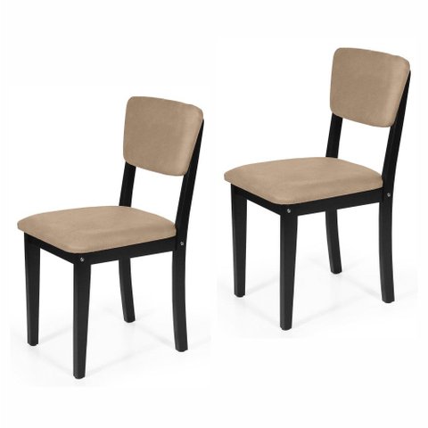 Kit 2 Cadeiras de Jantar Madeira Maciça Estofadas Ella Preto e Marrom Claro - Straub Web