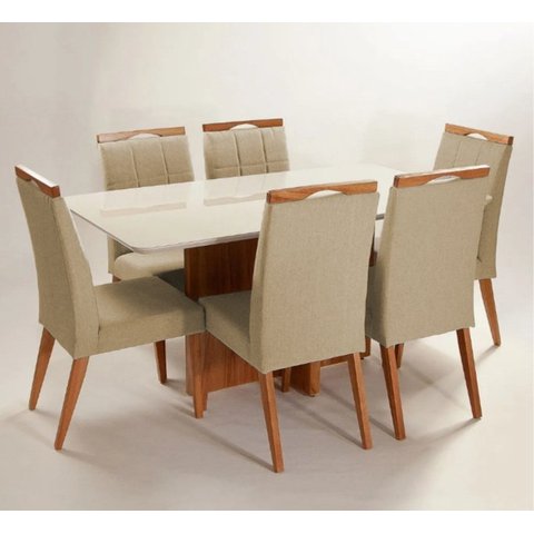 Mesa de jantar + 6 cadeiras Roma tampo 180 cm capuccino