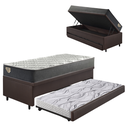 Ver imagem 1 de Bicama Box Baú Solteiro 88x188x42 Courino Linho Marrom com Colchão Adapto Molas Ensacadas Ecoflex