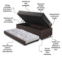 Ver imagem 5 de Bicama Box Baú Solteiro 88x188x42 Courino Linho Marrom com Colchão Adapto Molas Ensacadas Ecoflex