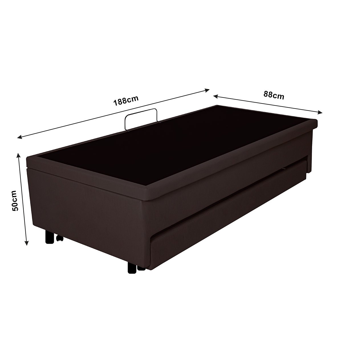 Bicama Box Baú Solteiro 88x188x42 Courino Linho Marrom com Colchão Adapto Molas Ensacadas Ecoflex - 3