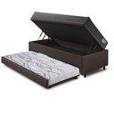 Ver imagem 4 de Bicama Box Baú Solteiro 88x188x42 Courino Linho Marrom com Colchão Adapto Molas Ensacadas Ecoflex