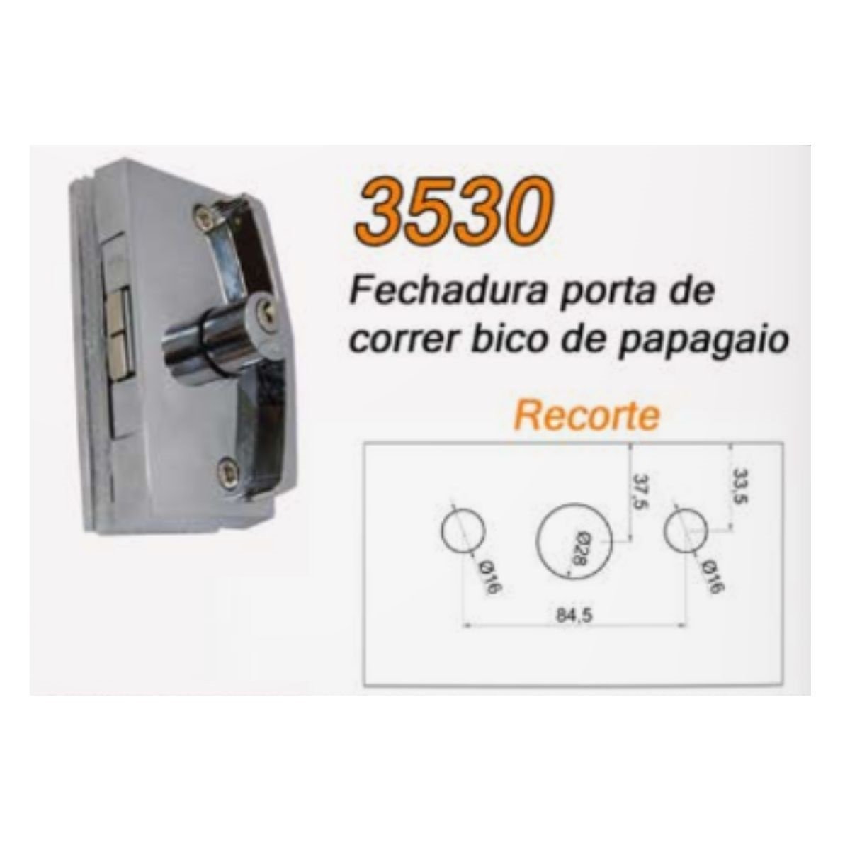 Fechadura 3530 bico de papagaio para porta de correr + contra fechadura 3230 v/a - Cromado - 4