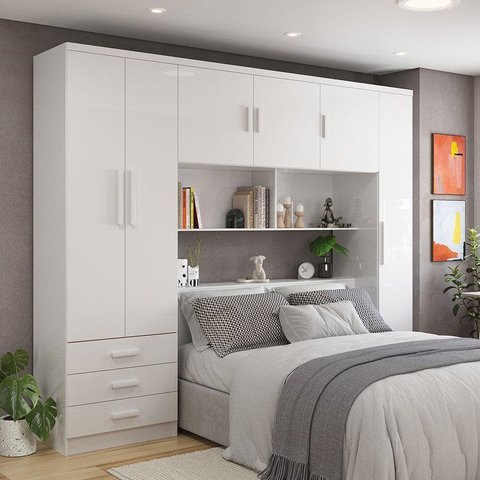 Guarda-Roupa Casal com Cabeceira 6 Portas 3 Gavetas Top Cancun Yescasa Branco