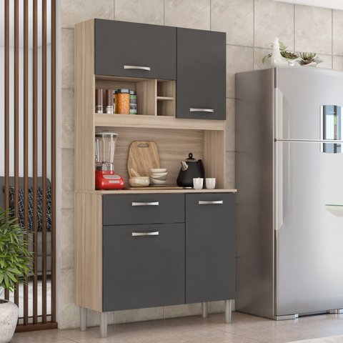 Cozinha Compacta 4 Portas 1 Gaveta Malta Cinza/Avena Touch/Granito