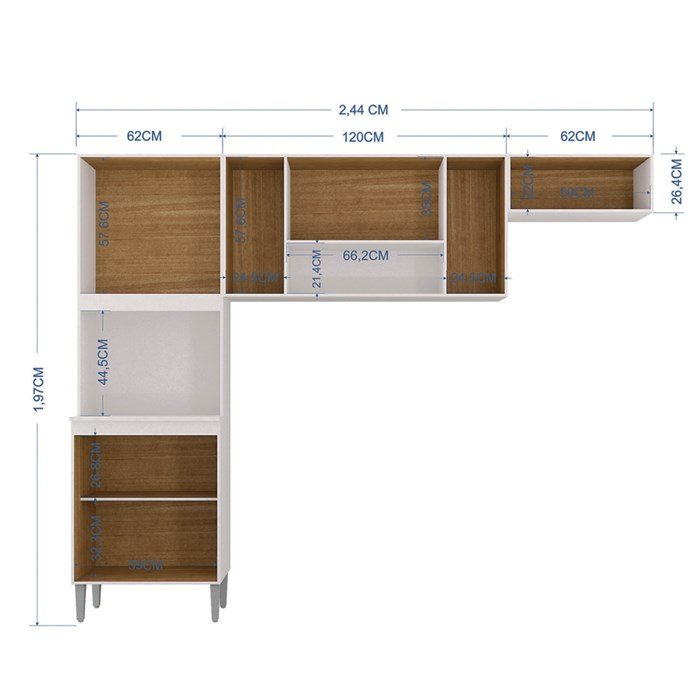 Cozinha Compacta 8 Portas Lavinia 506 Branco Cinza POQ Milani Store - 3