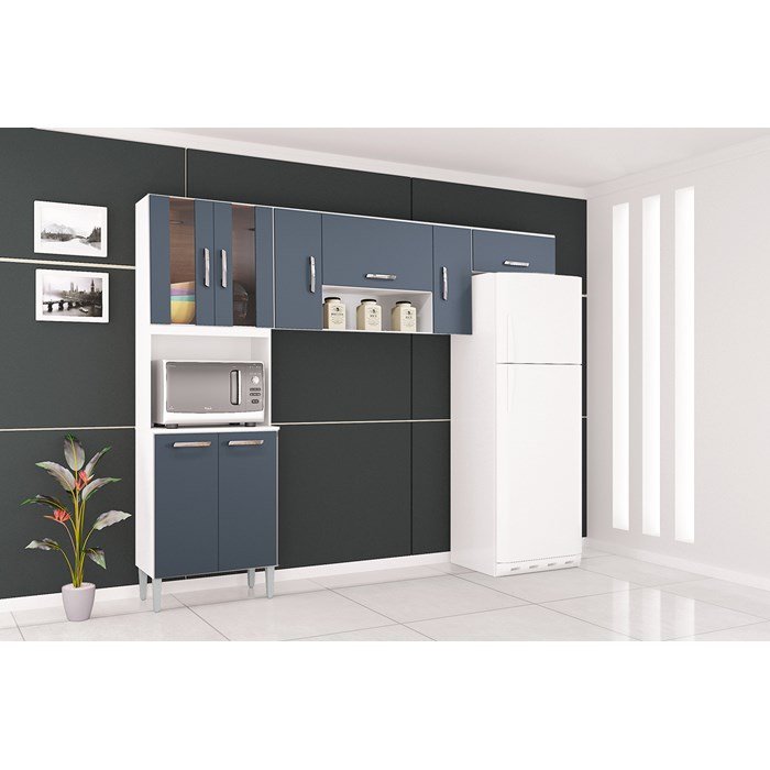 Cozinha Compacta 8 Portas Lavinia 506 Branco Cinza POQ Milani Store - 4