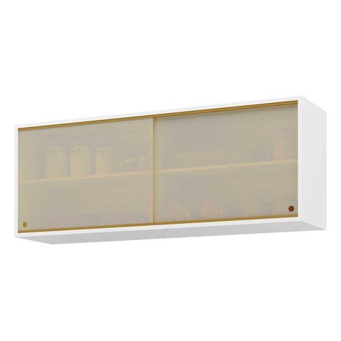 Armário de Cozinha Aéreo 120cm 2 Portas Vidro Veneza Multimóveis V3683 Branco/Dourado