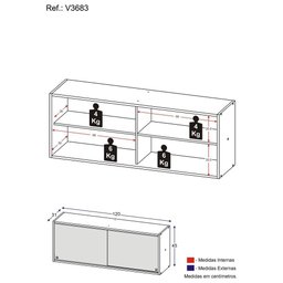 Armário de Cozinha Aéreo 120cm 2 Portas Vidro Veneza Multimóveis V3683 Branco/Dourado - 3