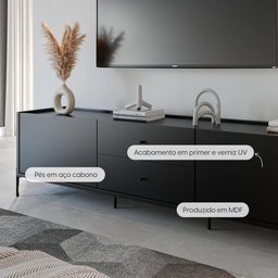 Rack para Tv até 75" 2 Gavetas 2 Portas Jasper 220 Cm - Preto Fosco - 2