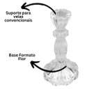 Ver imagem 3 de Castiçal de Vidro Transparente Porta Velas Luxo Flor Star Cristal 16cm x 8,5cm - Tuut