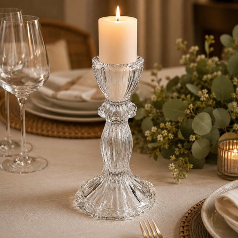 Castiçal de Vidro Transparente Porta Velas Luxo Flor Star Cristal 16cm x 8,5cm - Tuut