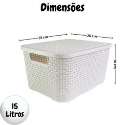 Kit com 4 Caixas Organizadoras Rattan 15 Litros com Tampa - Estilo e Praticidade Cor:branca - 5