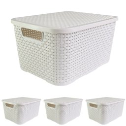 Kit com 4 Caixas Organizadoras Rattan 15 Litros com Tampa - Estilo e Praticidade Cor:branca - 1