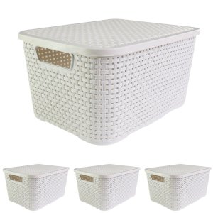 Kit com 4 Caixas Organizadoras Rattan 15 Litros com Tampa - Estilo e Praticidade Cor:branca