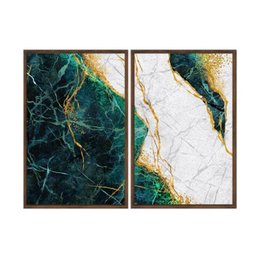 Kit 02 Quadros Decorativos - Abstrato Moderno Turquesa Ouro Abg017 Tela Canvas - 60x80cm Cada - 2