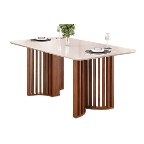 Mesa Jantar Luma Madeirado/Vidro 180cm Freijo/Off DJ Móveis