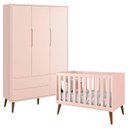 Ver imagem 1 de Berço Americano e Guarda Roupa Theo 3 Portas Rosa com Pés Amadeirados – Reller