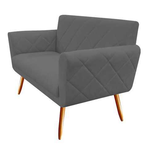 Namoradeira Decorativa Sabrina Suede Cinza Pés Madeira Ms Decor