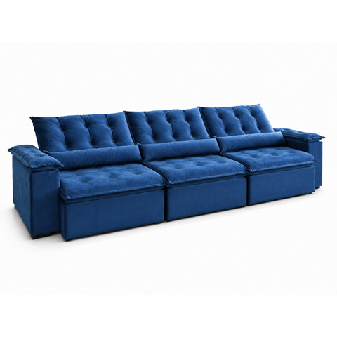 Sofá Retrátil e Reclinável Antonella 3,20 m — 3 Módulos com Assento em Espuma D33:Azul