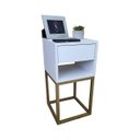 Ver imagem 1 de Mesa de Cabeceira Industrial 30cm Branco Gaveta e Nicho Pés Ferro Dourado para Quarto Cama