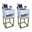 Ver imagem 5 de Mesa de Cabeceira Industrial 30cm Branco Gaveta e Nicho Pés Ferro Dourado para Quarto Cama