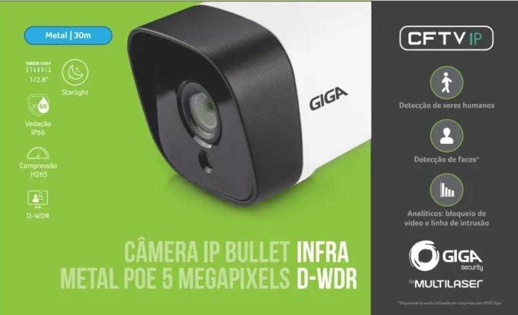 Câmera Ip Bullet Metal Poe 5 Mega 30m Colorida a Noite Giga - 2