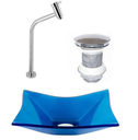 Ver imagem 1 de CUBA DE VIDRO RETANGULAR 39CM AZUL ESCURO + VALVULA CLICK + TORNEIRA