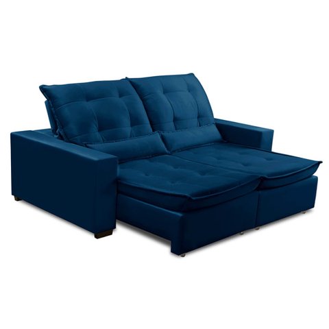 Sofa Retratil Reclinavel 2 Lugares 2,40m Atlantis Veludo Azul Marinho Lansofbr Lansof Brasil