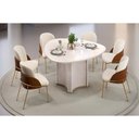 Ver imagem 1 de Conjunto: Mesa de Cozinha Chanel C/ Tampo Madeirado C/ Vidro Orgânico 136x136cm e 6 Cadeiras Vitta