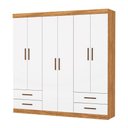 Ver imagem 2 de Guarda-roupa Casal Genova 6 Portas 4 Gavetas Cinamomo/branco - Carioca Móveis