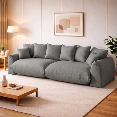Sofá Cama Modular Orgânico Retrátil 4 Lugares Base Madeira Maciça 290cm Marrocos