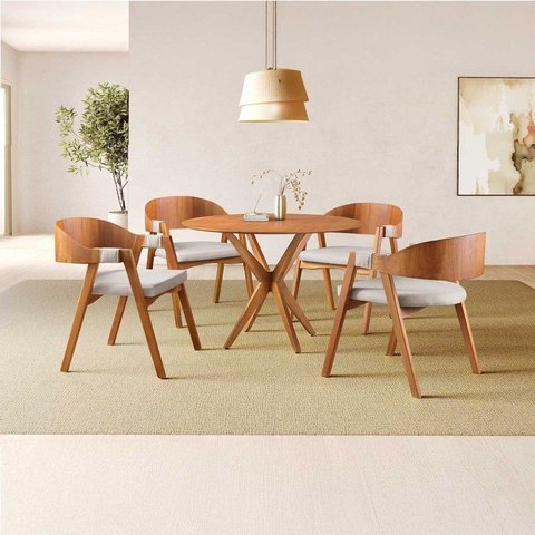 Conjunto de Mesa Redonda 100 cm com 4 Cadeiras Luna Marrom/Cinza Yescasa