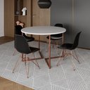 Ver imagem 1 de Mesa Industrial Jantar Redonda Branca 110Cm Base V Com 4 Cadeiras Eames Pretas Base Cobre Branco
