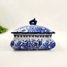 Pote Potiche Azul e Branco 15x22x16cm Floral Porcelana - 2