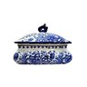 Pote Potiche Azul e Branco 15x22x16cm Floral Porcelana - 1
