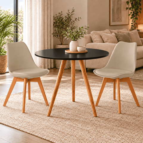 Conjunto Mesa de Jantar Redonda Preta 80cm com 2 Cadeiras Saarinen Leda Almofadadas para Sala de Jan