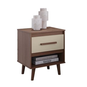 Mesa de Cabeceira Mila Pés Retrô com 1 Gaveta - Savana/off White Móblis