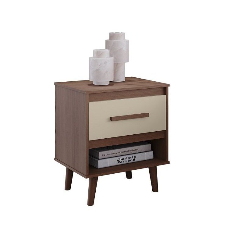 Mesa de Cabeceira Mila Pés Retrô com 1 Gaveta - Savana/off White Móblis