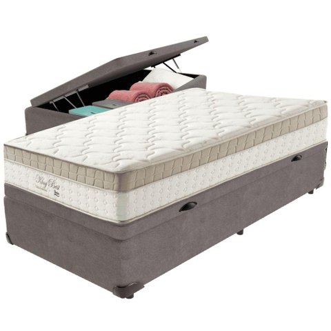 Cama Box Baú Cinza e Colchão King Best Molas Ensacadas Solteiro 88x188x33 Anjos
