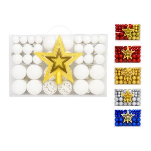 Kit 100 Bolas de Natal Branco Mista Lisas Glitter Decoração Enfeite Árvore de Natal Ponteira Luvinco