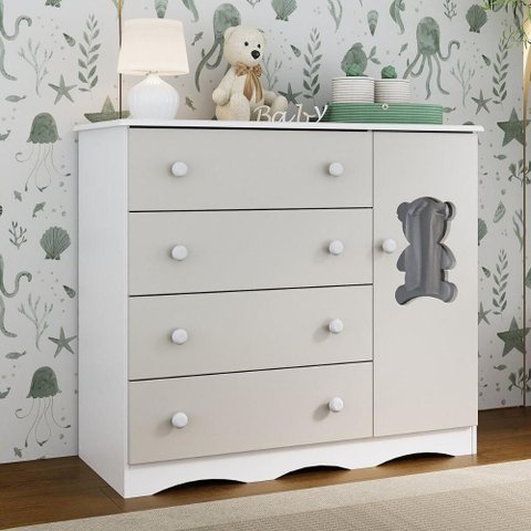 Cômoda Infantil 95cm 1 Porta com Vidro e 4 Gavetas Doçura Multimóveis Mp4494 Branco/off White