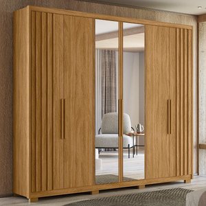 Guarda Roupa Araguaia 260cm 6 Portas Freijó com Espelho Moval