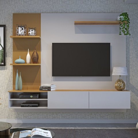 Painel para TV até 65 Polegadas MDF 200CMX175CM Frisado Montana Bege