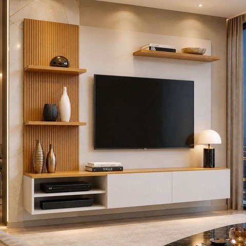 Painel para TV até 65 Polegadas MDF 200CMX175CM Frisado Montana Bege